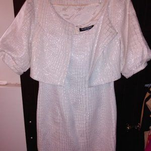 White and metallic silver sheath with coat